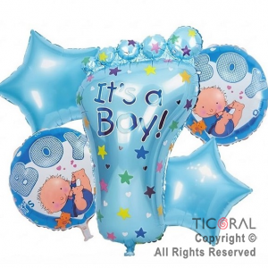 SET DE GLOBOS METALIZADO IT�S A BOY PIECITO 5 UNIDADES